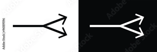 Fototapeta Two-way direction red arrow icon. Abstract three head arrows silhouette. Road direction icon. Vector illustration in eps 10.