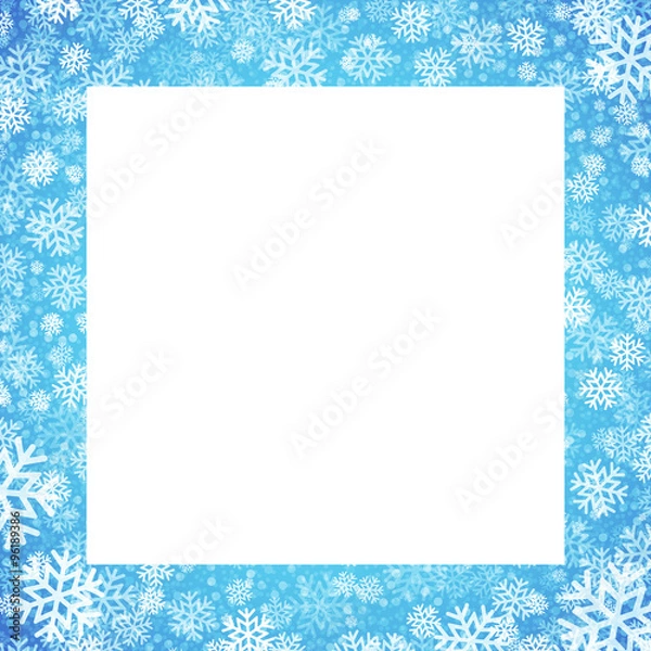 Obraz Christmas card with snowflakes frame on blue background. Vector illustration