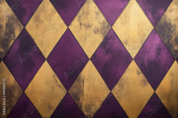 Fototapeta A rich purple and gold geometric background with diamond shapes and clean lines, evoking a luxurious, elegant look.