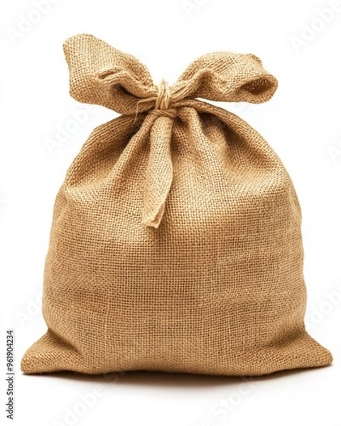 Fototapeta Burlap Bag. Hessian Sack Object with Organic Material in White Background
