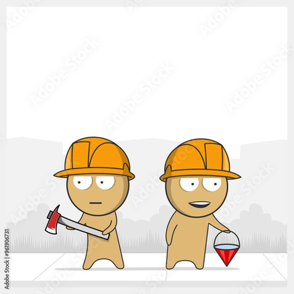 Obraz Firefighters in helmets at work