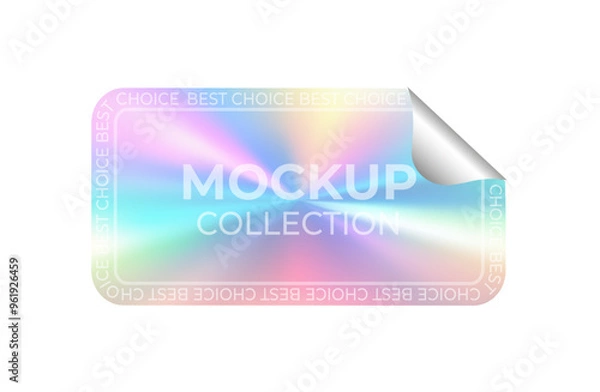 Obraz Rectangular holographic realistic sticker on a transparent background with a bent corner