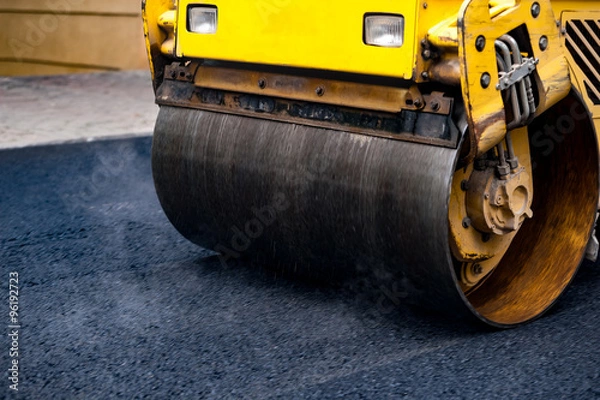 Obraz Compact steamroller flatten out the asphalt