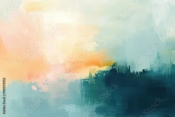 Fototapeta Abstract Painting with Pastel and Teal Tones