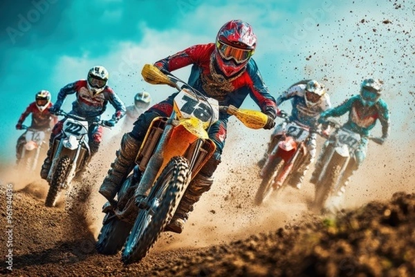 Fototapeta Superior motocross riders in supercross action