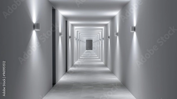 Fototapeta Lighting to Enhance Depth and Perspective in Hallways, Discuss how minimalist lighting can enhance the sense of depth and perspective in long hallways.
