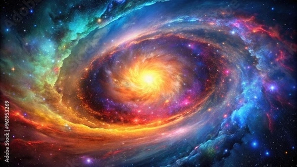 Fototapeta Vibrantly colorful galaxy with swirling cosmic gases, space, milky way, stars, nebula, universe, colorful, vibrant, galaxy, cosmic