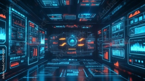 Fototapeta Futuristic Digital Interface Room.