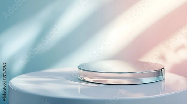 Fototapeta Round podium on a white background with shadows