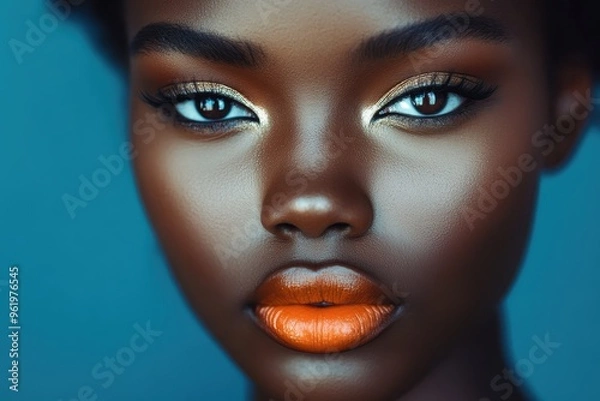 Obraz Young African model with stunning makeup in studio portrait