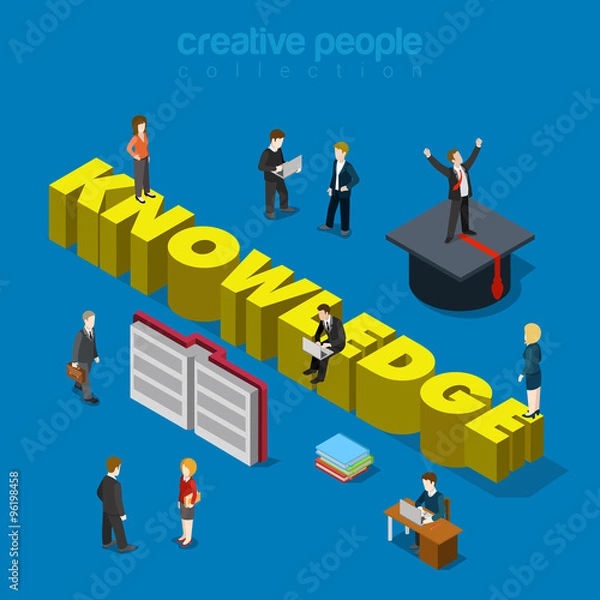 Fototapeta Knowledge education training graduation flat 3d isometric vector