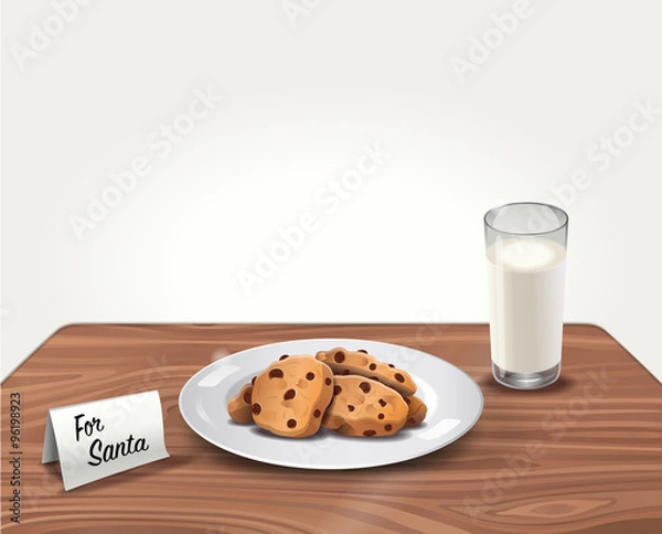 Fototapeta Wektor ciasteczka i mleko dla Świętego Mikołaja na stole