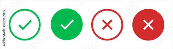 Fototapeta Check mark, tick and cross brush signs, green checkmark OK and red X icons, symbols YES and NO button for vote, decision, election choice, web