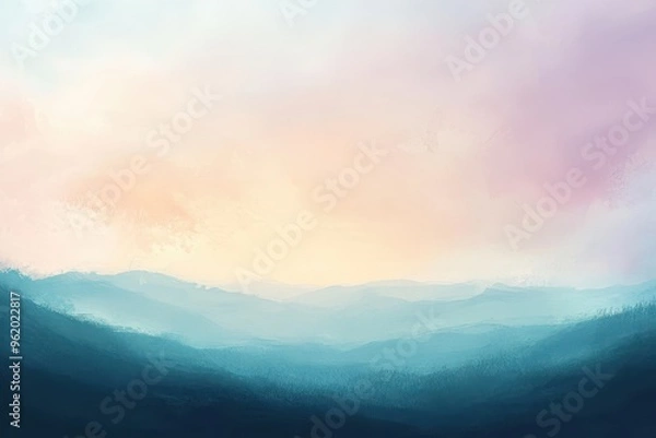 Fototapeta Abstract Landscape with a Soft Pink and Blue Sky Above Mountains