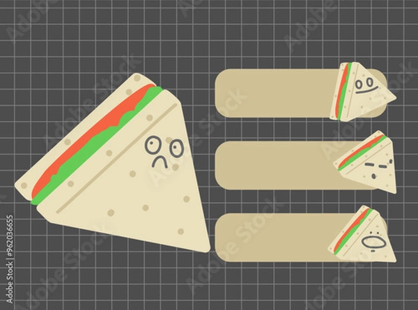 Fototapeta Colorful sticky note with cute food illustration set