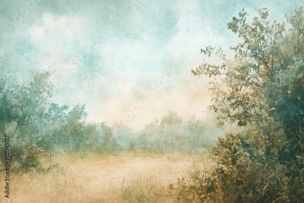 Fototapeta Abstract Landscape with Trees and a Golden Field