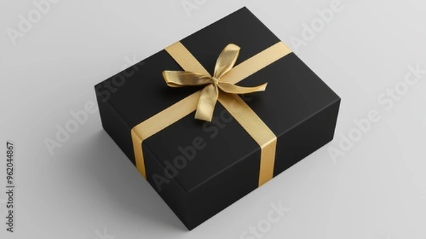 Fototapeta Elegant Black Gift Box with Gold Ribbon - High-End Luxury Packaging Design for Special Occasions