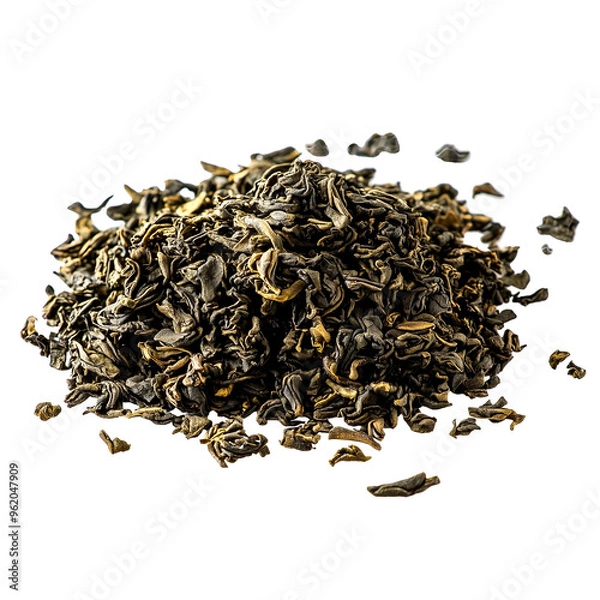 Fototapeta Dry tea leaves isolated on transparent PNG background
