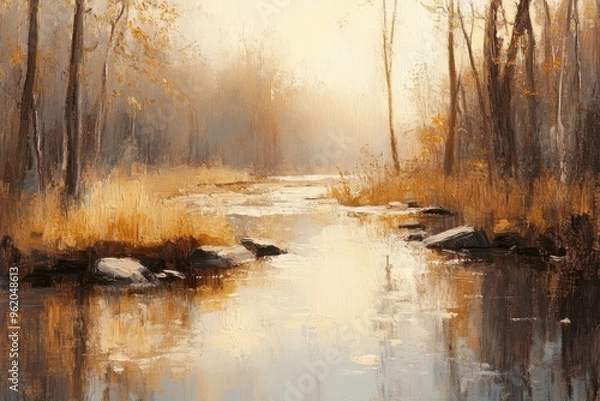 Fototapeta A Serene Stream Through Golden Autumn Foliage