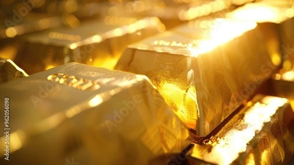 Fototapeta A close up of gold bars with the letters G and D on them