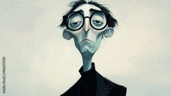 Fototapeta  Caricature Poster with Exaggerated Features and Large Glasses