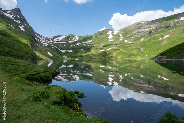 Obraz Bachalpsee Lake in Grindelwald Switzerland, reached from a hike at Grindelwald First in the Swiss Alps