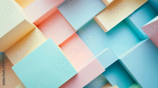 Fototapeta Abstract Geometric Background With Pastel Colors.  Light Blue, Pink And Yellow.  Modern Minimalist Design.