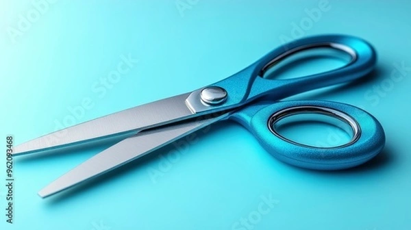 Fototapeta Blue Scissors on a Blue Background