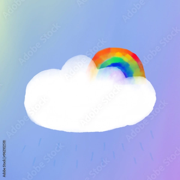 Obraz Drifting clouds frame a vibrant rainbow and soft rain.