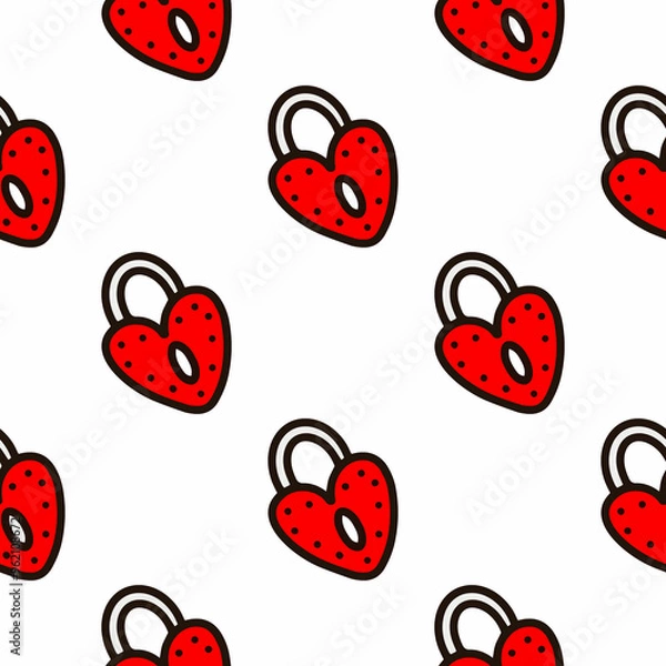 Fototapeta Seamless pattern with red locks and hearts illustration. Valentines day pattern