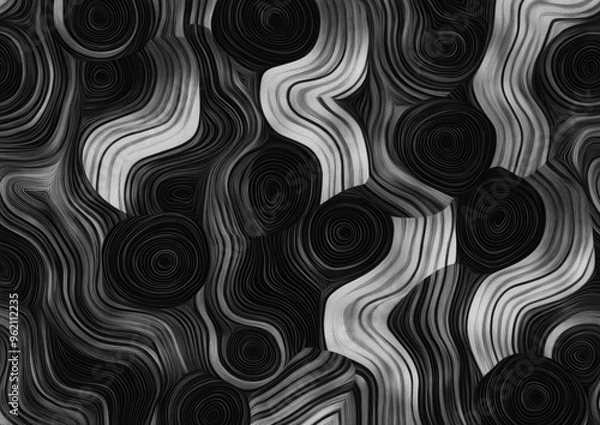 Fototapeta Black and white pattern flat illustration with abstract smooth lines.
