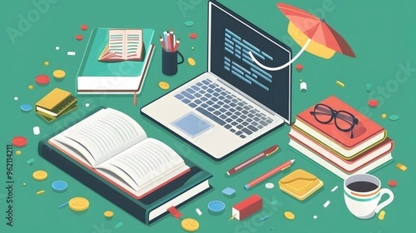 Fototapeta Online learning hub with various educational resources