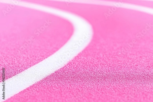 Obraz Close-up of a pink running track with white lines, on a pink background