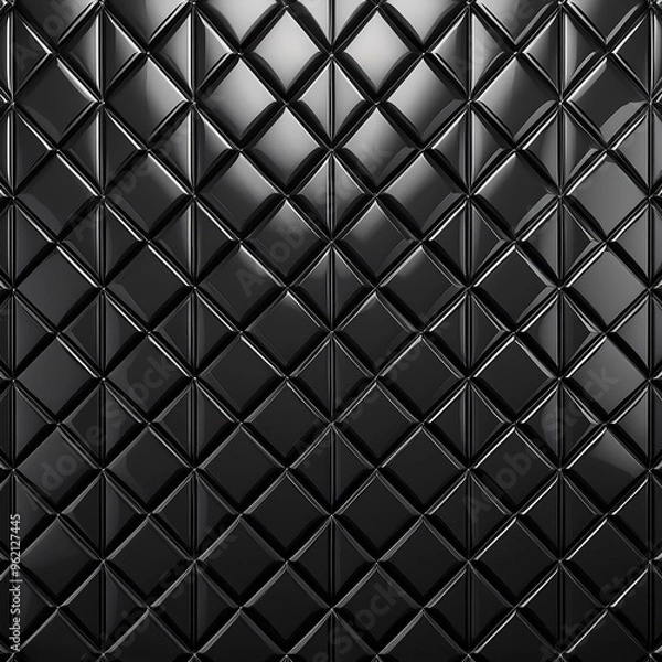 Fototapeta modern semigloss black 3d wall tiles background with polished diamond shapes - interior design concept
