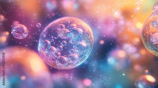 Fototapeta Scientific exploration into the building blocks of life, the forces that govern the universe, and the composition of matter. Images depicting cellular membranes, bubbling liquids, molecular structure