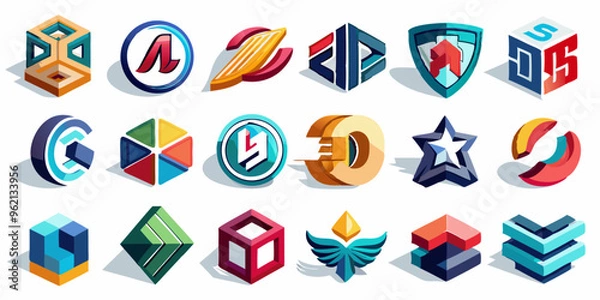 Fototapeta set of colorful abstract symbols isolated on white background. PNG Transparent file type with high definition quality And vibrant color grading Available.