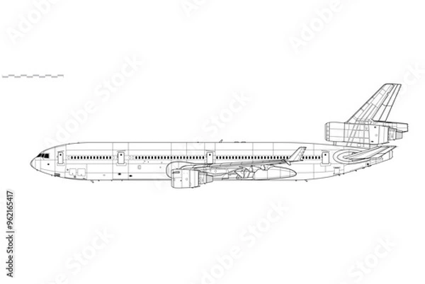 Obraz McDonnell Douglas MD-11ER. Vector drawing of long-range, wide-body passenger jet airliner. Side view. Image for illustration and infographics.