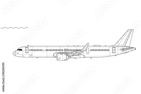 Obraz Airbus A321 NEO. Vector drawing of narrow body passenger jet airliner. Side view. Image for illustration and infographics.