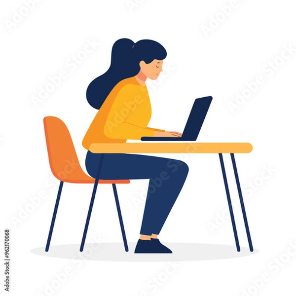 Fototapeta Girl in a cafe working on table