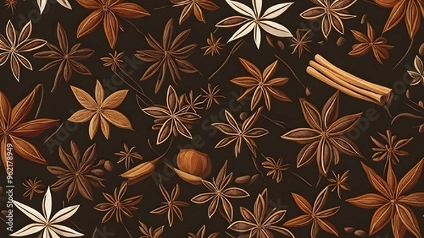 Obraz Abstract wallpaper illustration of Christmas spices like cinnamon sticks, star anise, and cloves