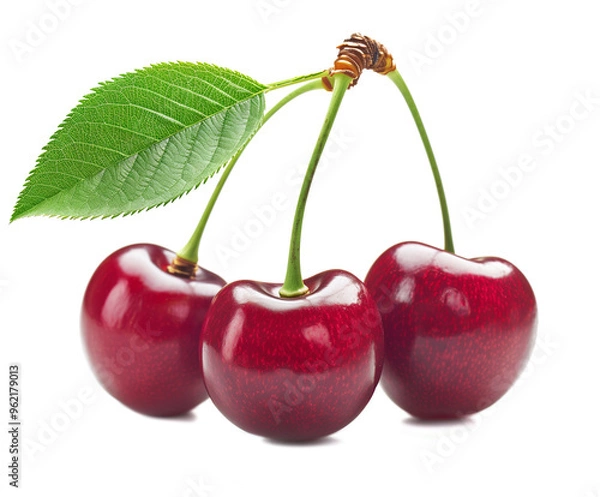 Fototapeta Ripe cherry in closeup isolated on white background