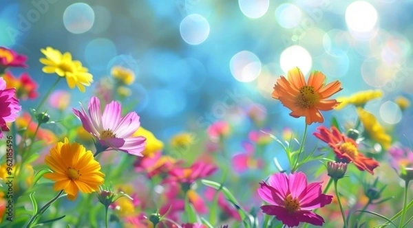 Fototapeta Colorful Flower Meadow with Bokeh Background