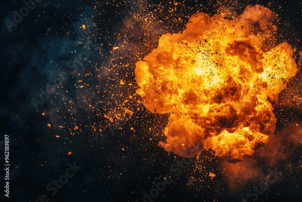 Fototapeta A Dramatic Explosion of Fire, a Swirling Inferno Against a Dark Canvas