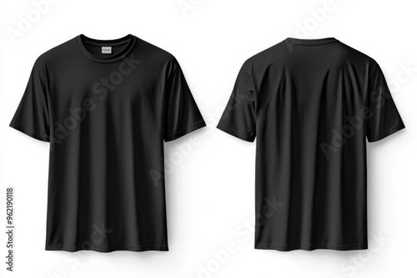 Fototapeta Black Tshirt Mockup Front and Back Isolated created with Generative AI