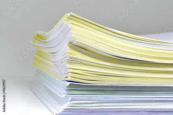 Fototapeta Documents on bookshelf/Documents on white wooden bookshelf.