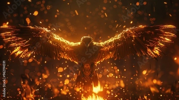 Obraz Golden Raven Soaring Through Fire