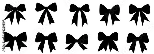 Fototapeta Black silhouette bow set. Collection  bow designs in various styles and shapes, perfect for festive decorations and gift wrapping