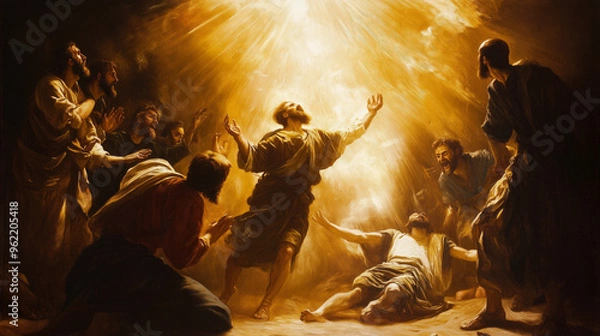 Obraz The Conversion of Saul Depicted Through Divine Light in a Crowd