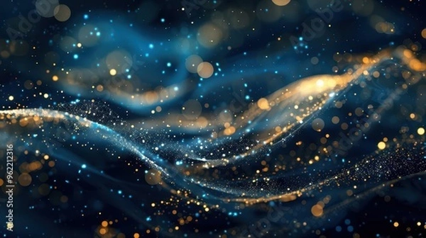 Fototapeta luxurious new years eve abstract background deep blue and gold tones shimmering bokeh effects elegant swirls festive atmosphere opulent celebration theme digital art style