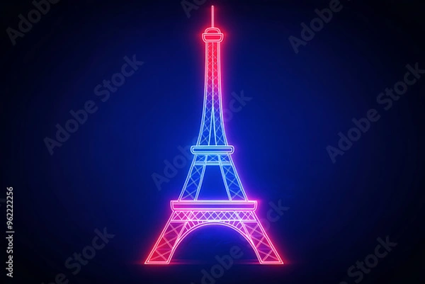 Fototapeta Eiffel tower in neon light on brick background